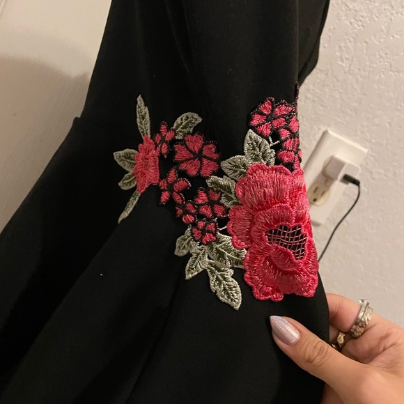 B. Smart Black Dress with Embroidered Roses - Picture 9 of 9